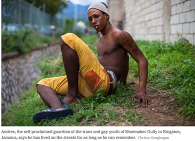 Andree, the self-proclaimed guardian of the trans and gay youth of Shoemaker Gully in Kingston, Jamaica, says he has lived on the streets for as long as he can remember.